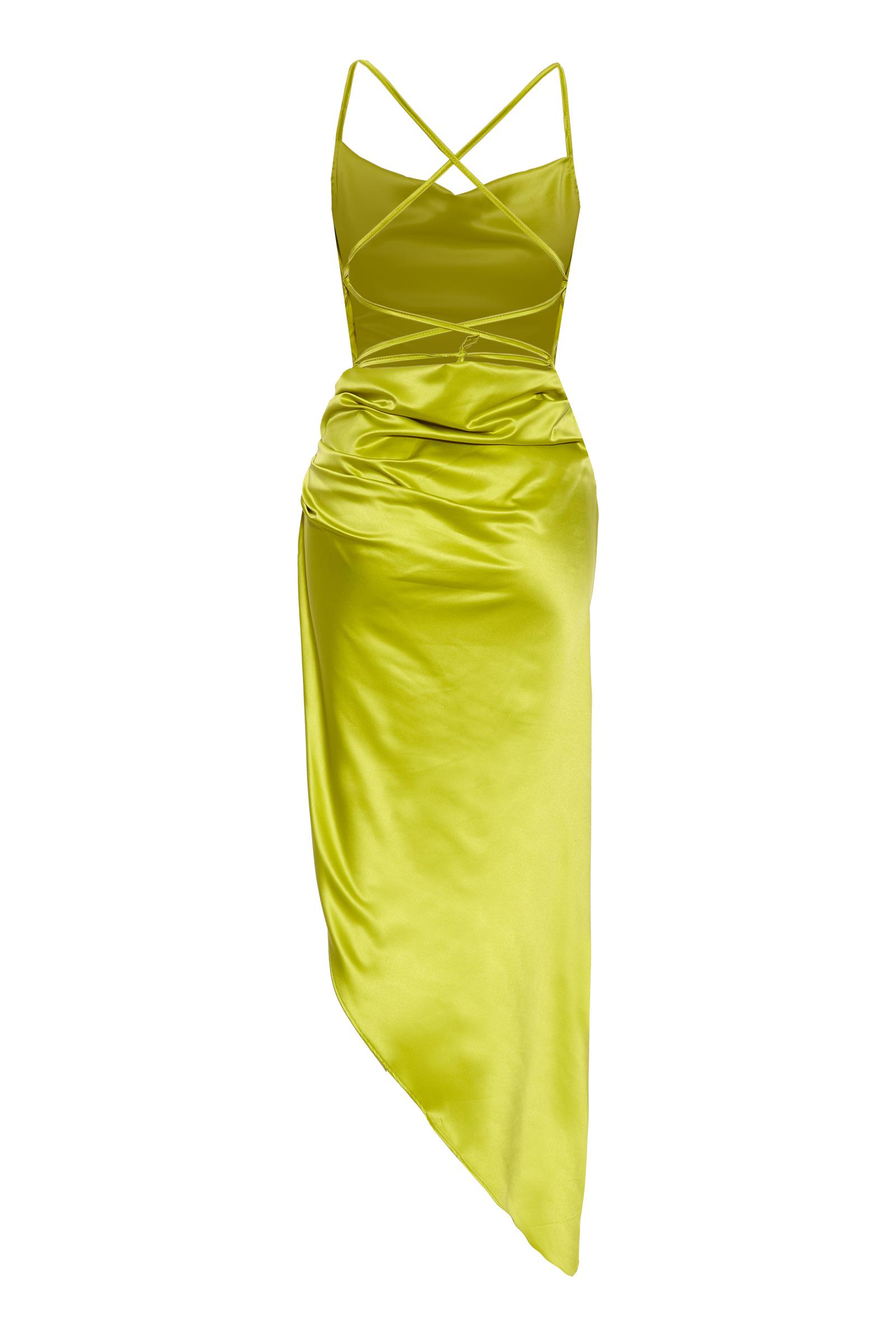 Peanut Green Satin Sleeveless Long Dress-965000-057 | Satin | KeiKei
