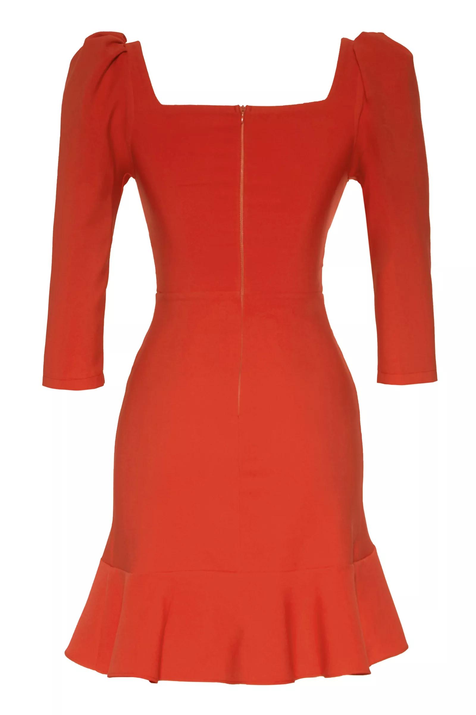 Orange crepe 3/4 sleeve mini dress