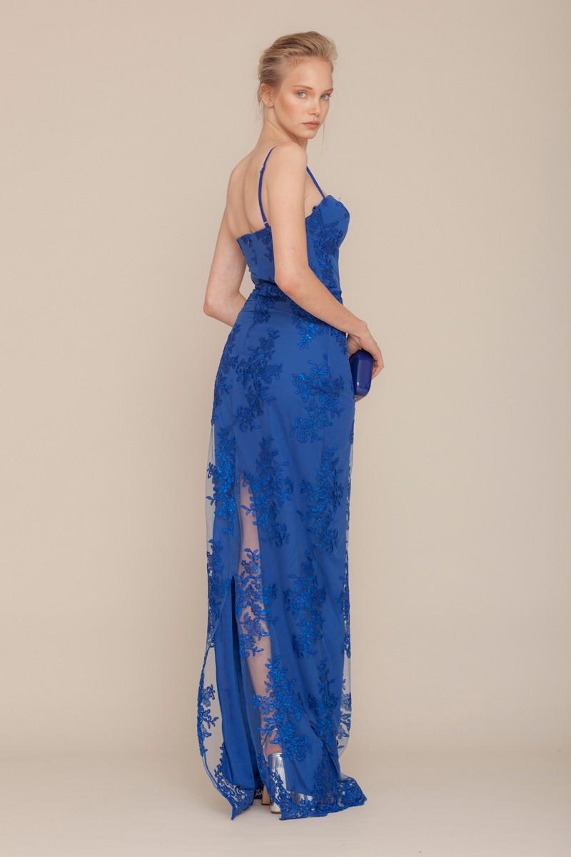 Blue lace sleeveless maxi dress