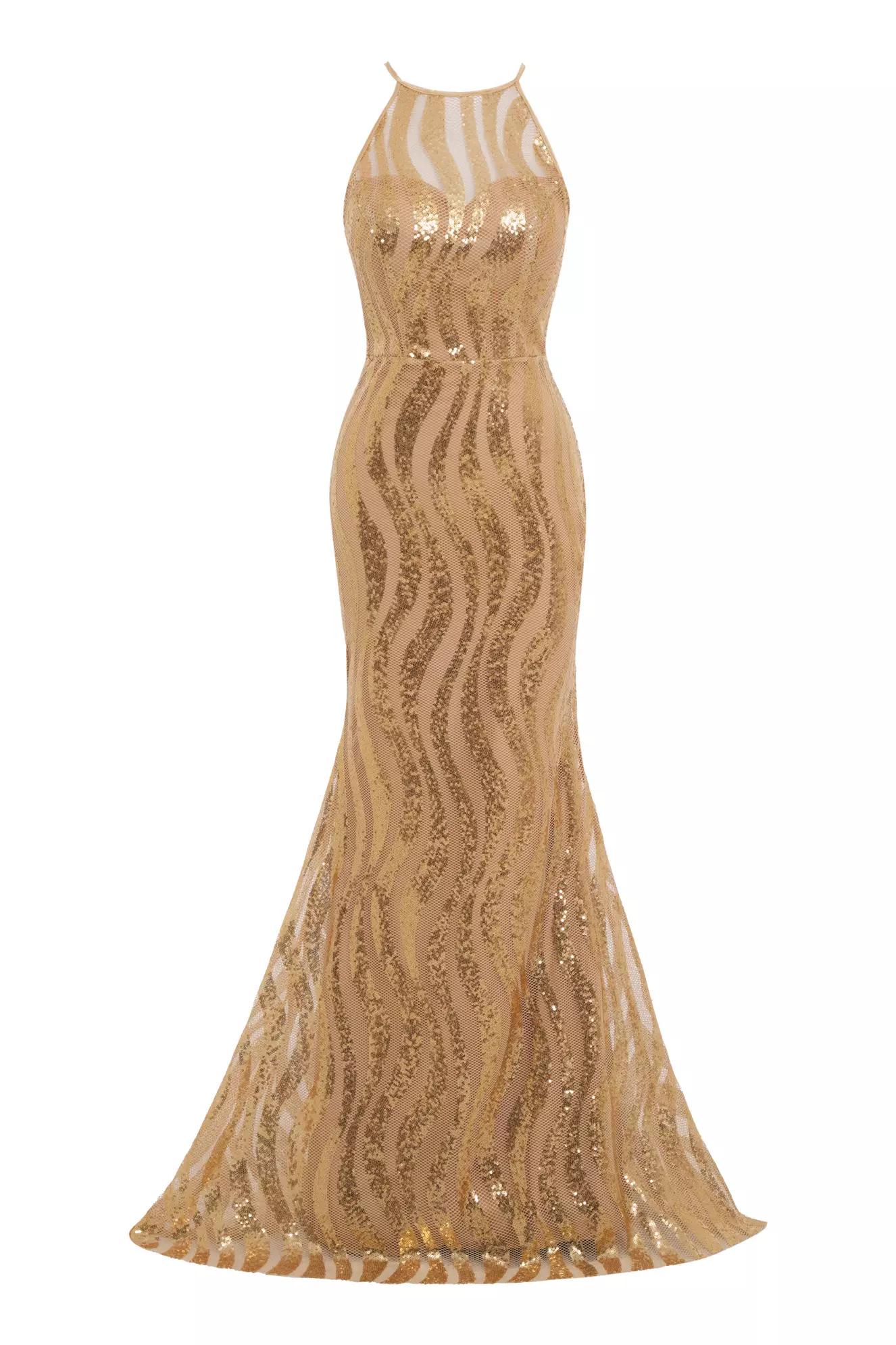 Gold sequin sleeveless maxi dress