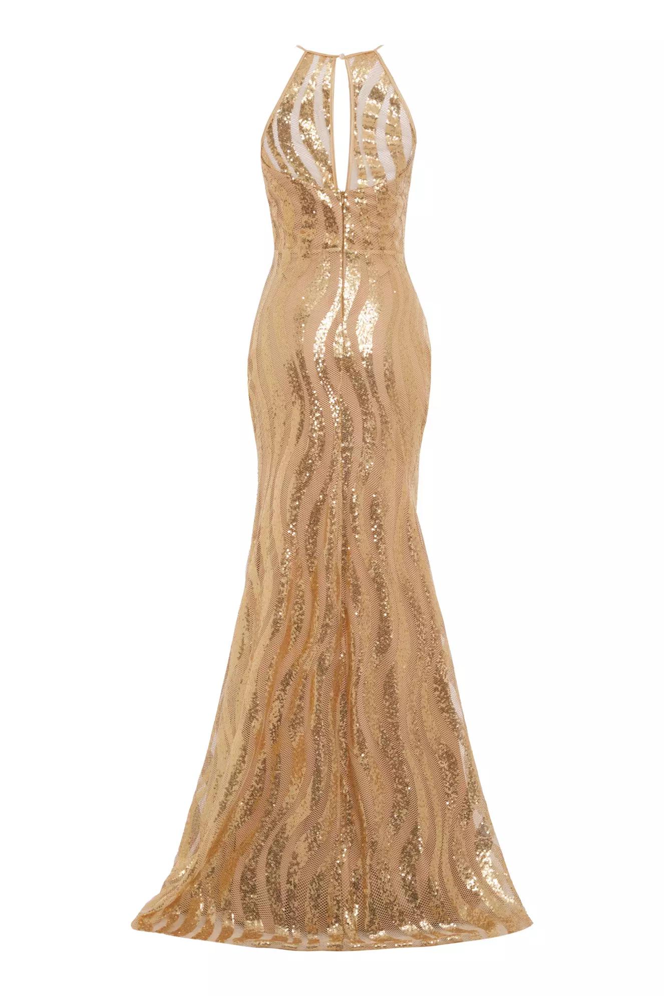 Gold sequin sleeveless maxi dress