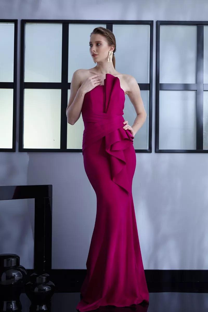 Purple Crepe Strapless Maxi Dress