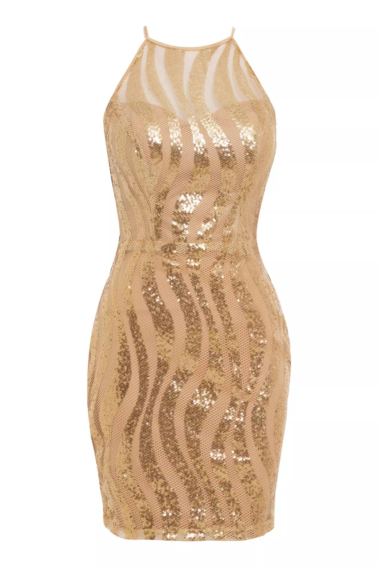 Gold sequin sleeveless mini dress