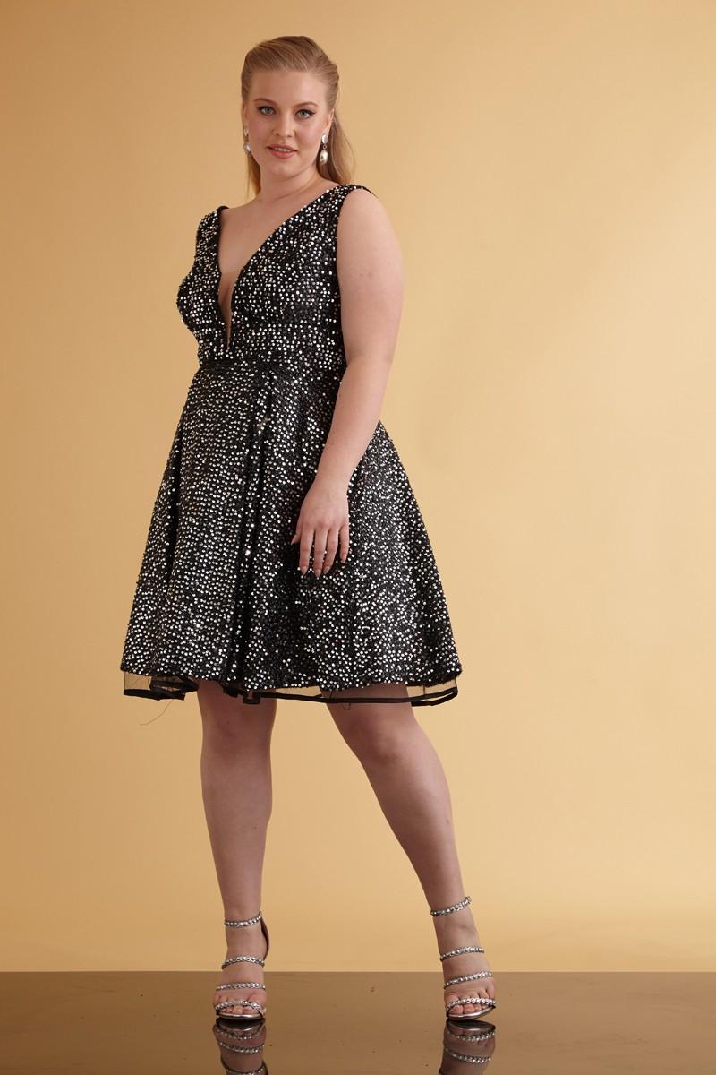 Plus Size Sequined Sleeveless Mini Dress
