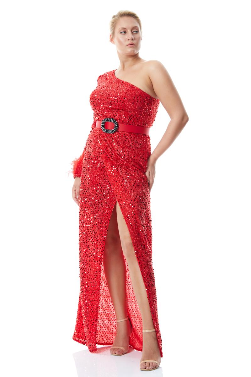 Red Plus Size Sequined Maxi Dress