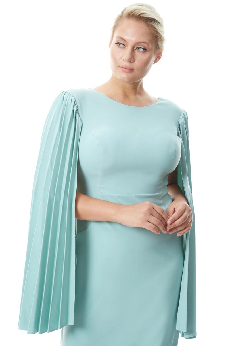 Mint Green Plus Size Crepe Long Sleeve Maxi Dress