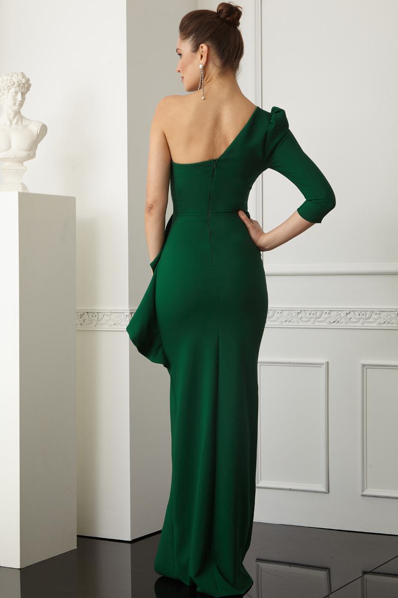 Green crepe one arm maxi dress