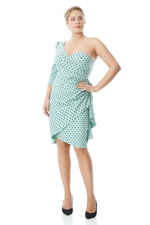 Printed Plus Size Crepe One Arm Mini Dress