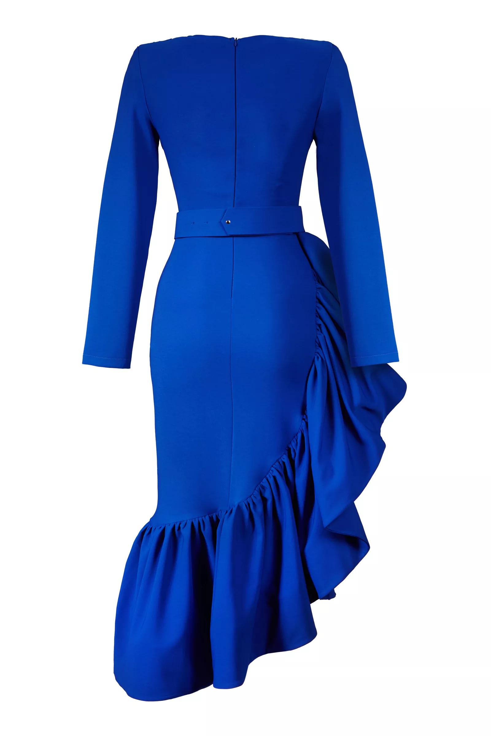 Blue crepe long sleeve maxi dress