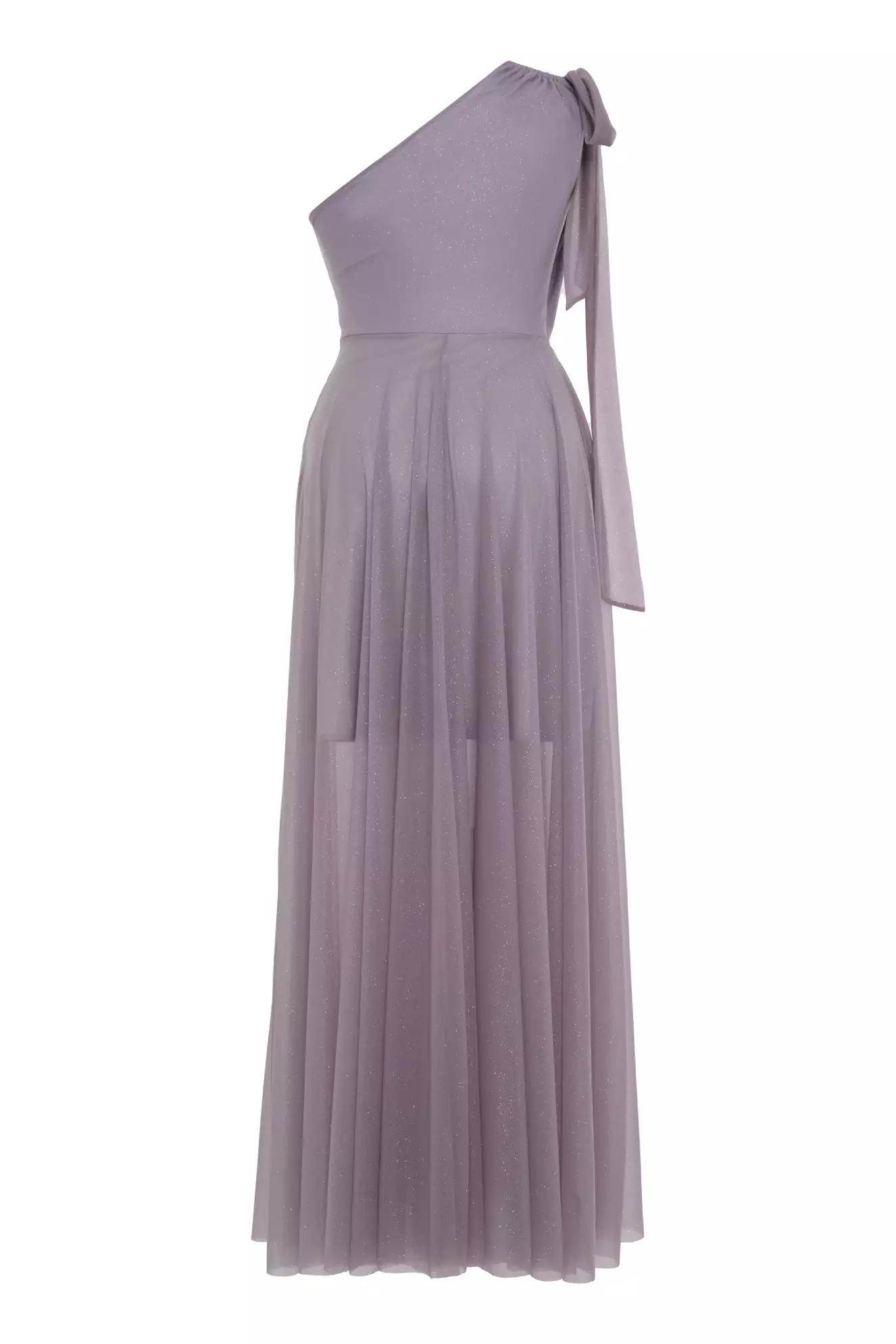 Lilac plus size tulle one arm maxi dress