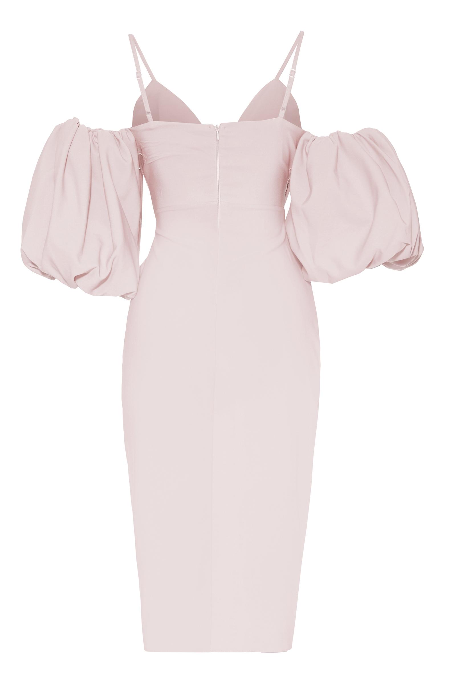 Light Pink Crepe Short Sleeve Midi Dress