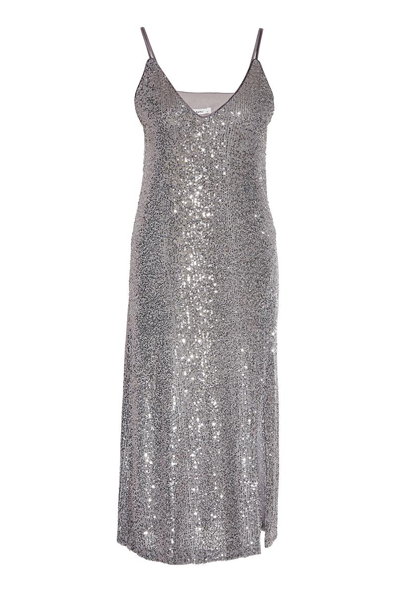 Silver Sequined Sleeveless Maxi Dress