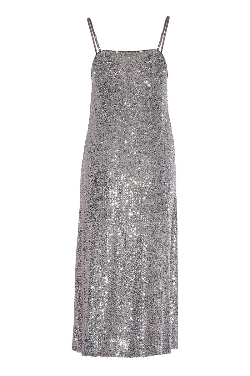 Silver Sequined Sleeveless Maxi Dress