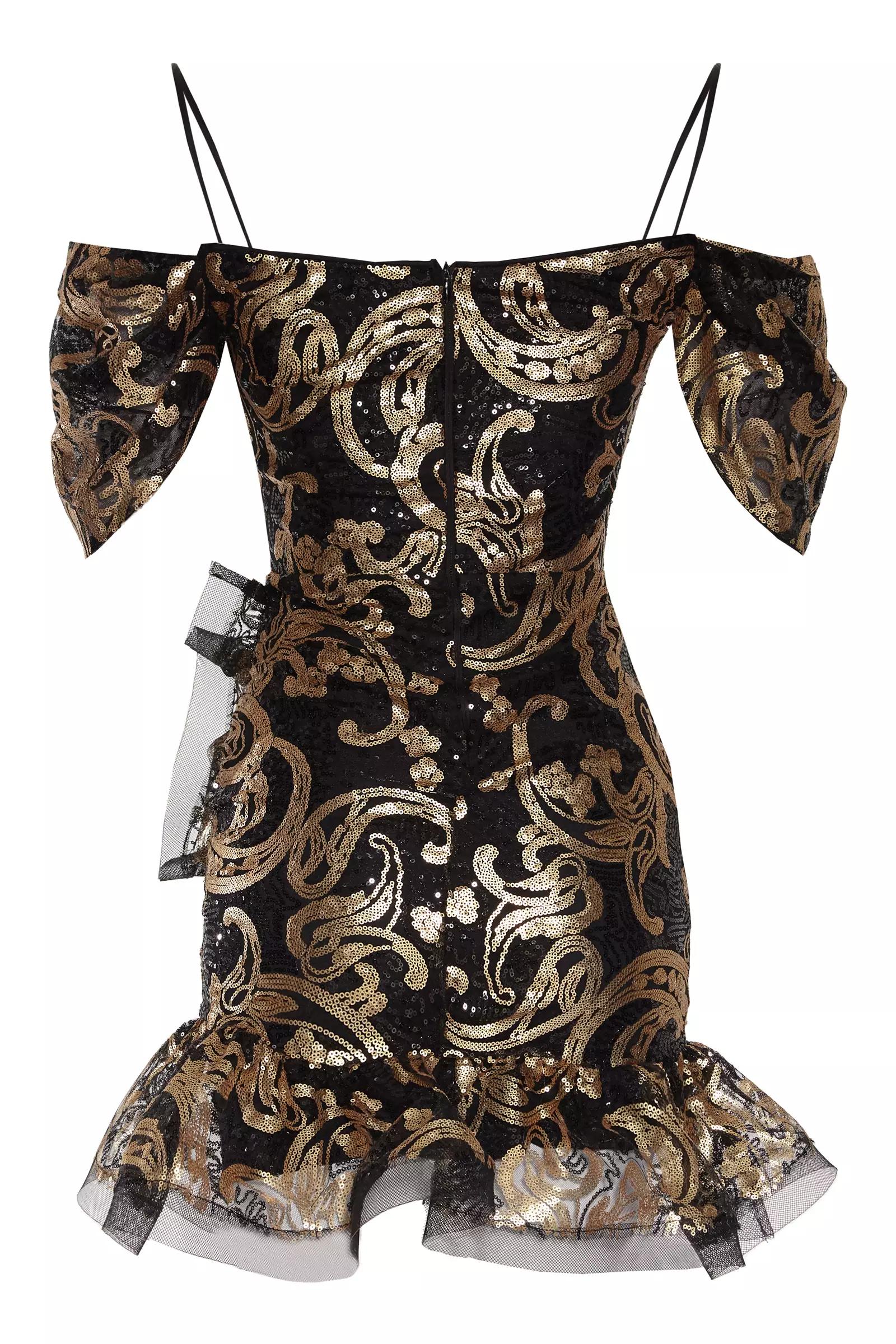 Siyah altın sequin sleeveless mini dress