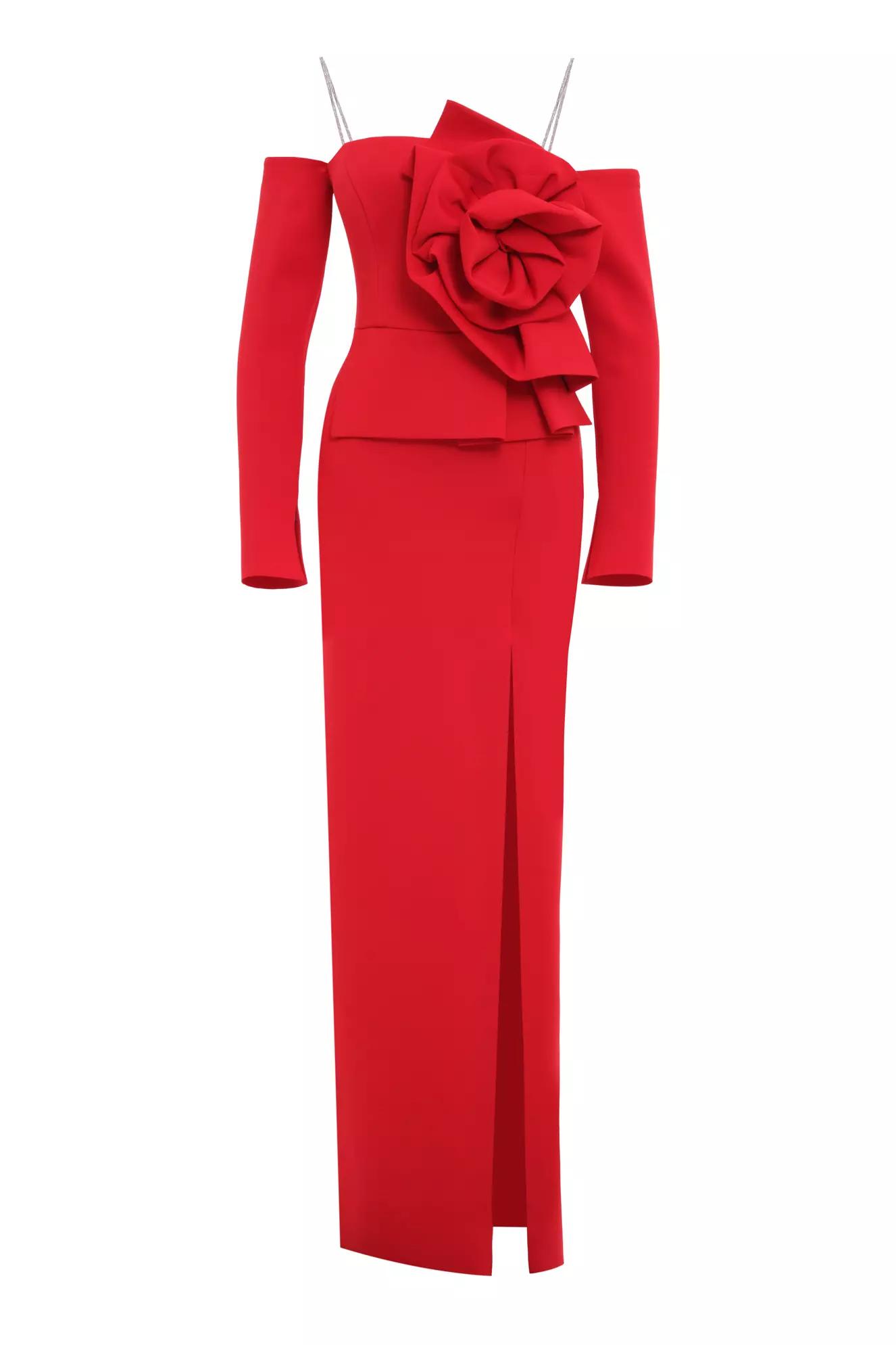 Red dalgic long sleeve long dress
