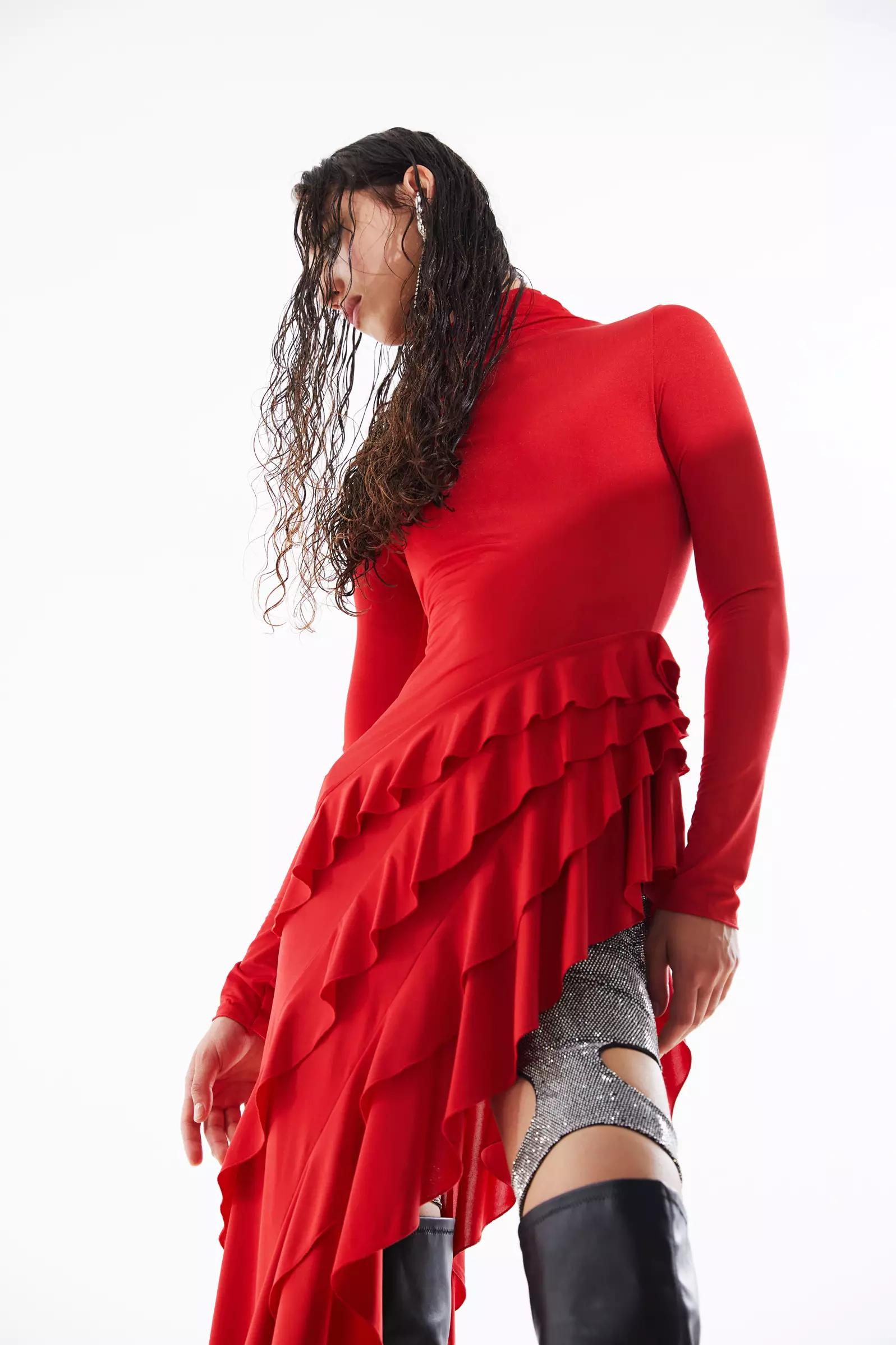 Red sendy long sleeve long dress
