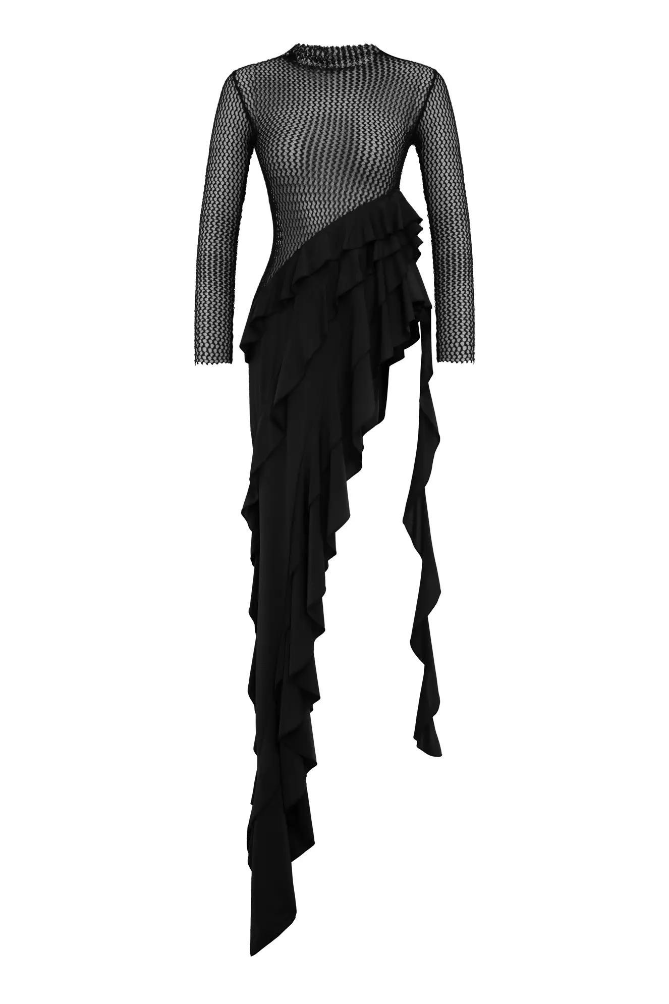 Black file long sleeve long dress