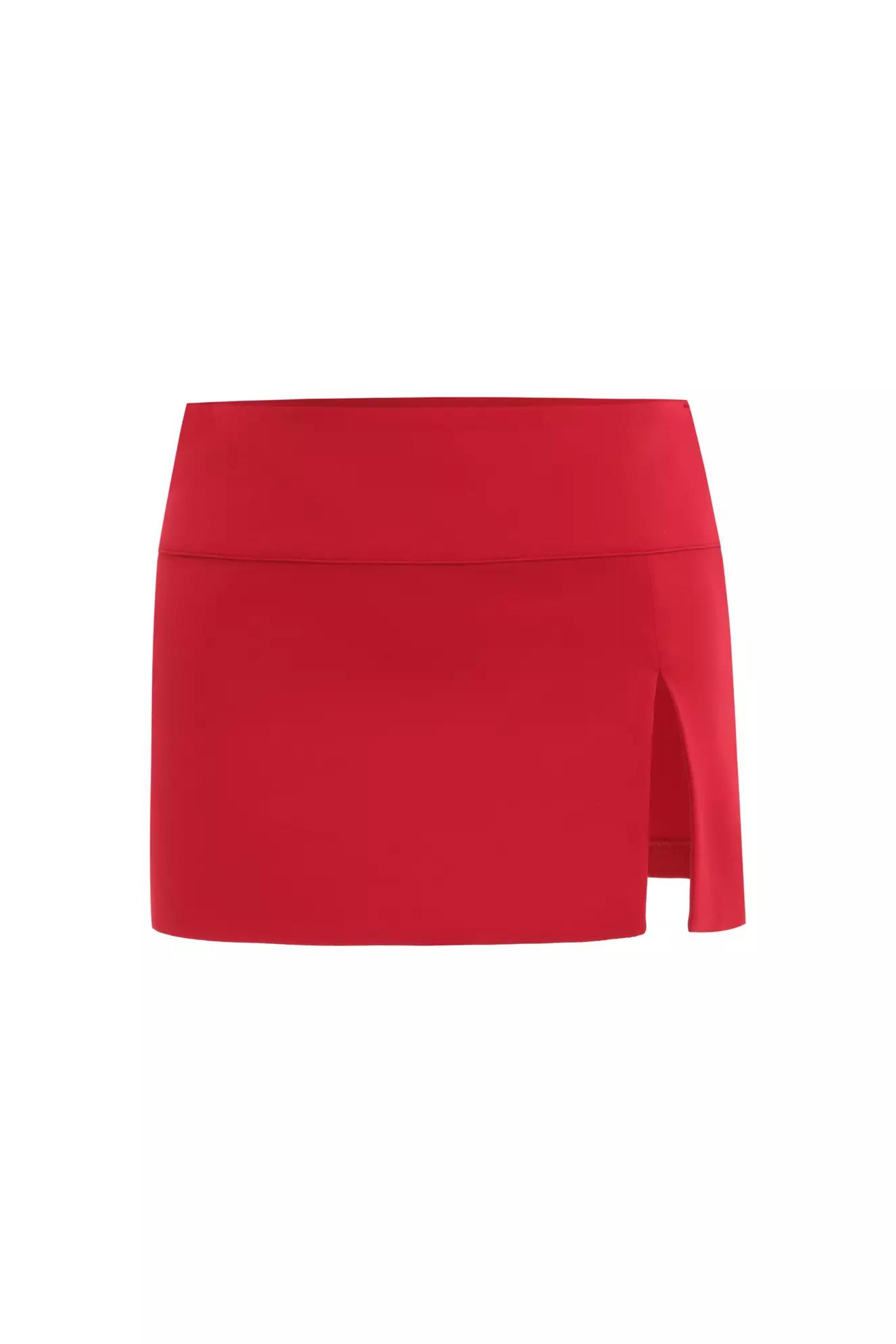 Red crepe mini skirt