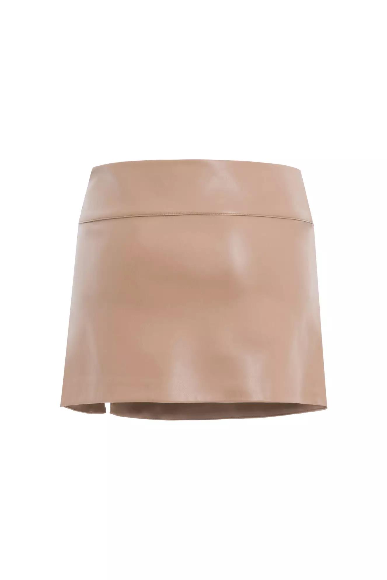 Beige leather mini skirt