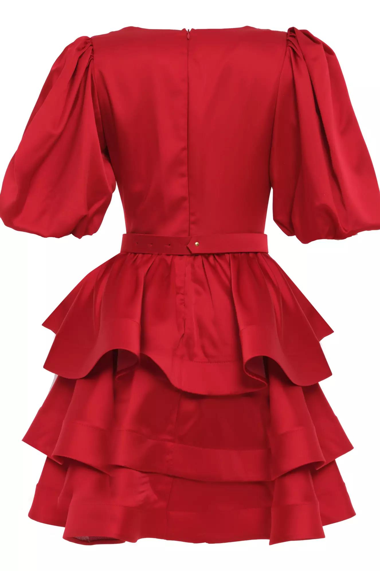 Red satin kapri kol mini dress