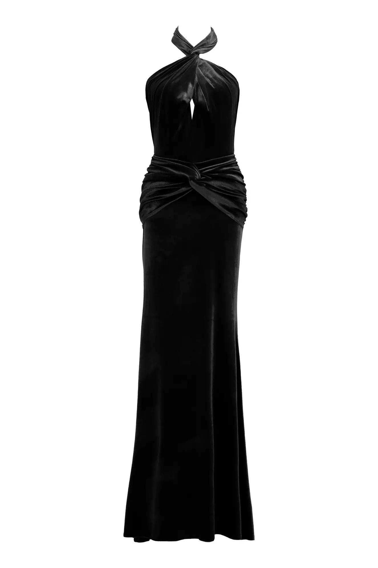 Black velvet sleeveless long dress