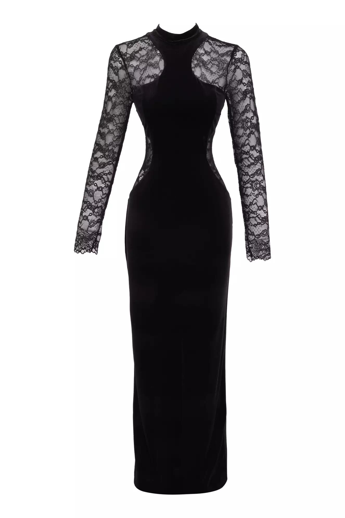 Black velvet long sleeve long dress