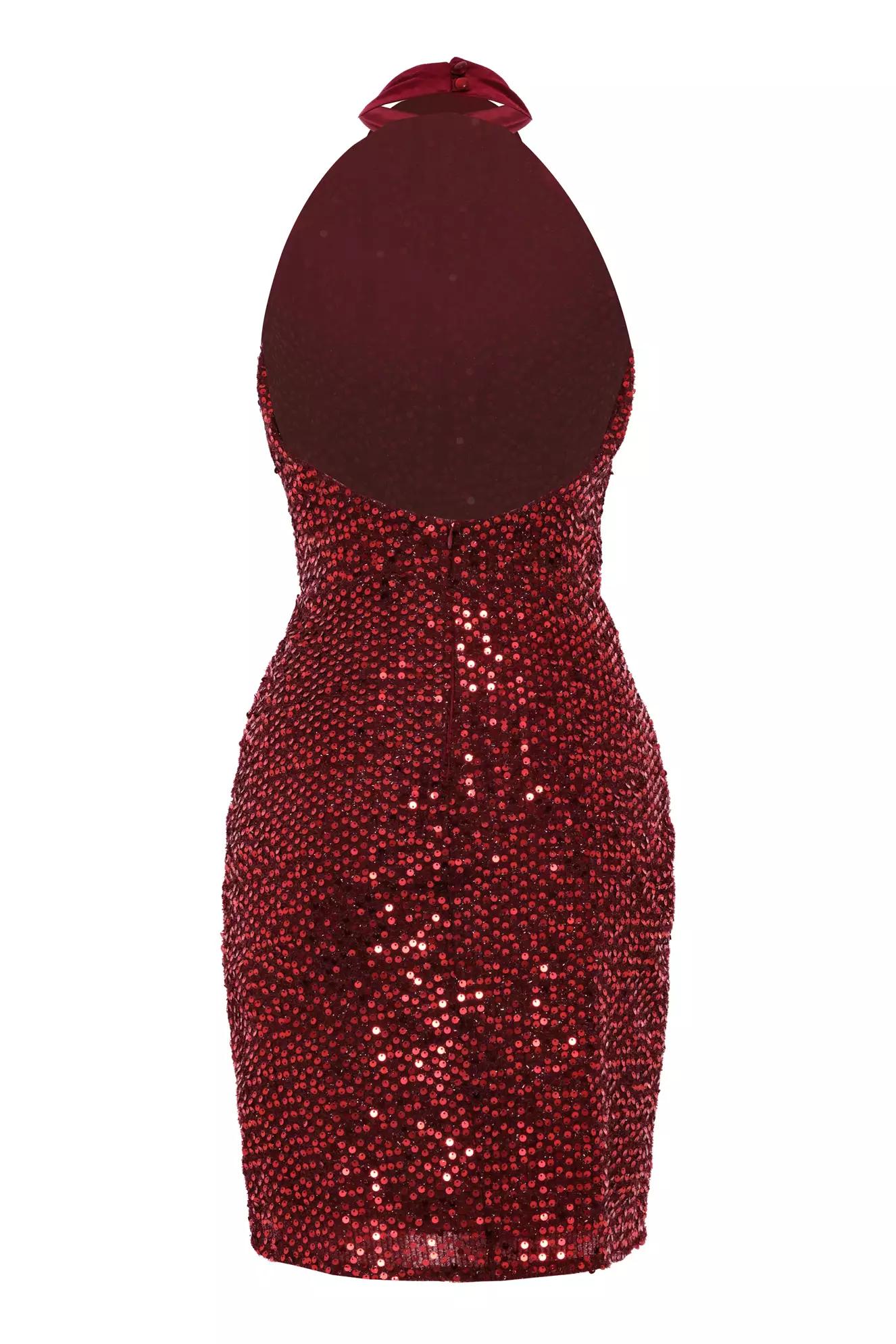 Maroon sequin sleeveless mini dress