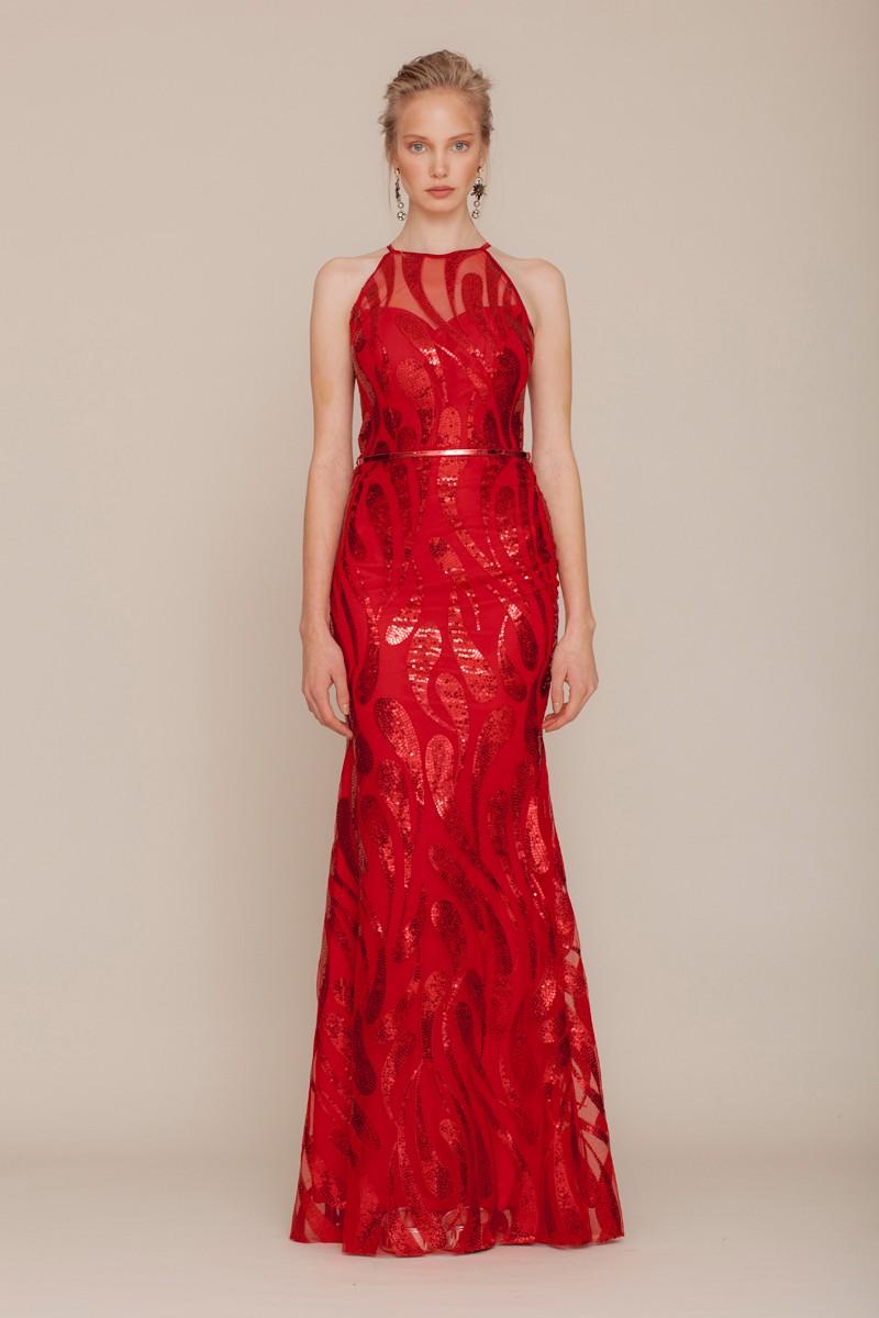 Red Sequined Sleeveless Maxi Dress