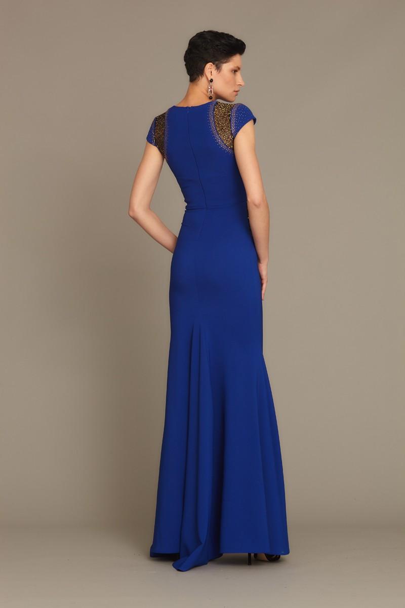 Saxon Blue Crepe Short Sleeve Maxi Dress