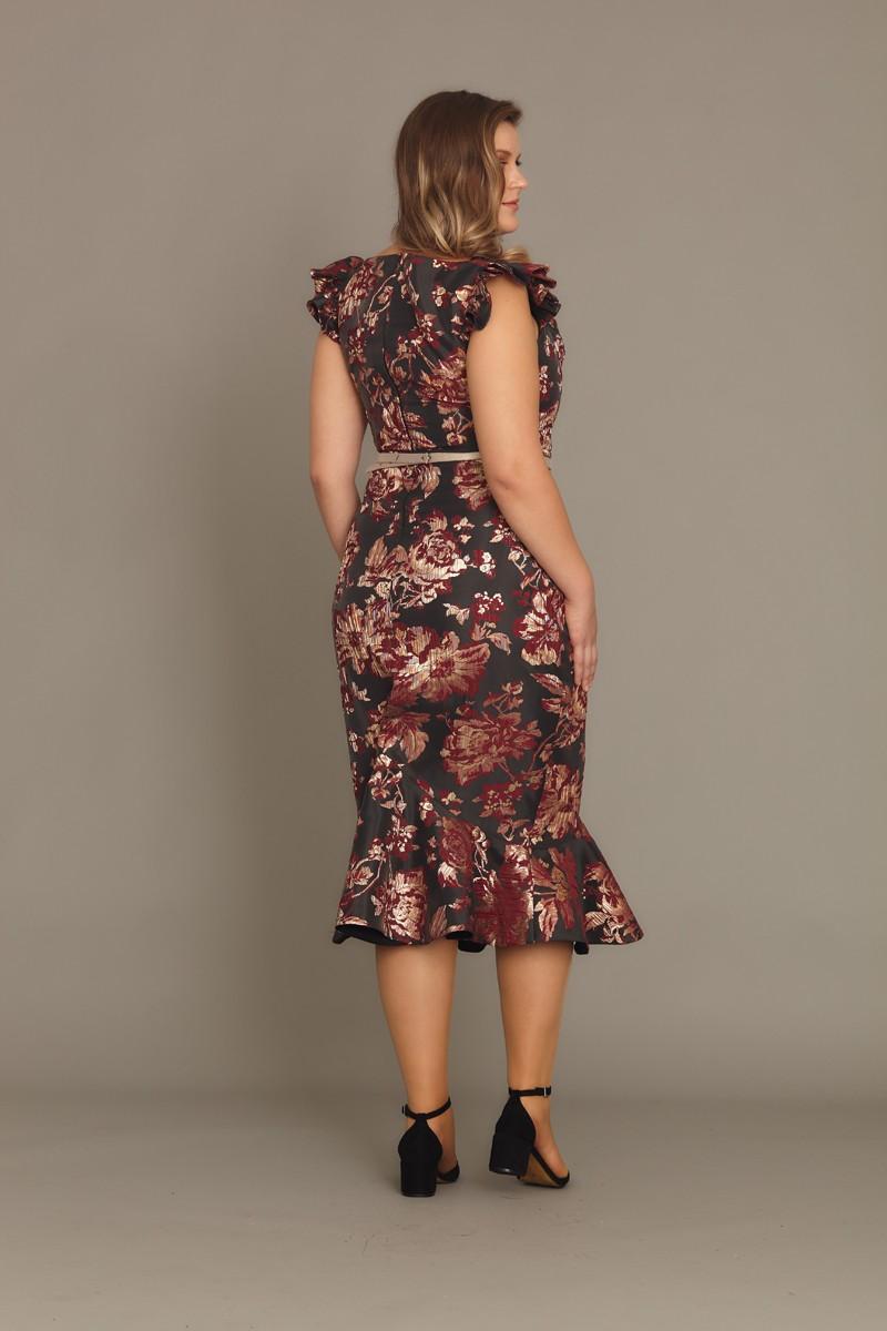 Bordo Plus Size Jacquard Midi Sleeveless Dress