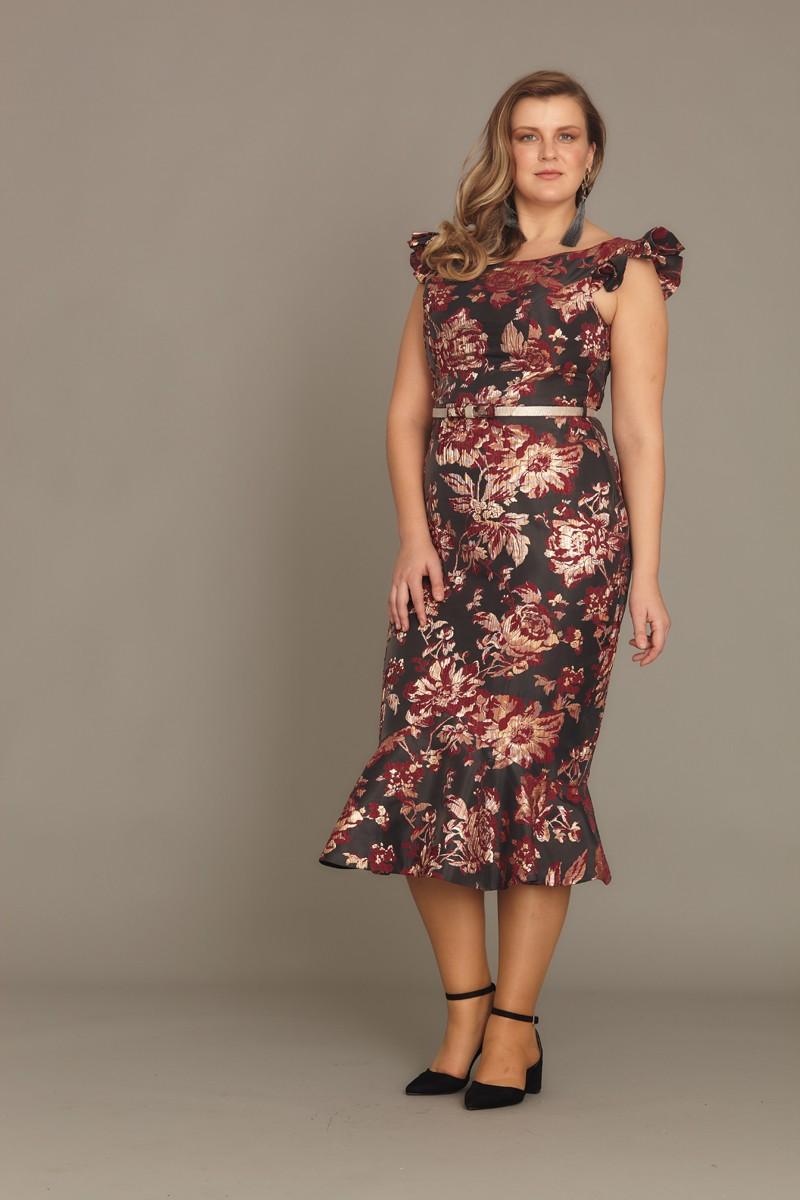 Bordo Plus Size Jacquard Midi Sleeveless Dress