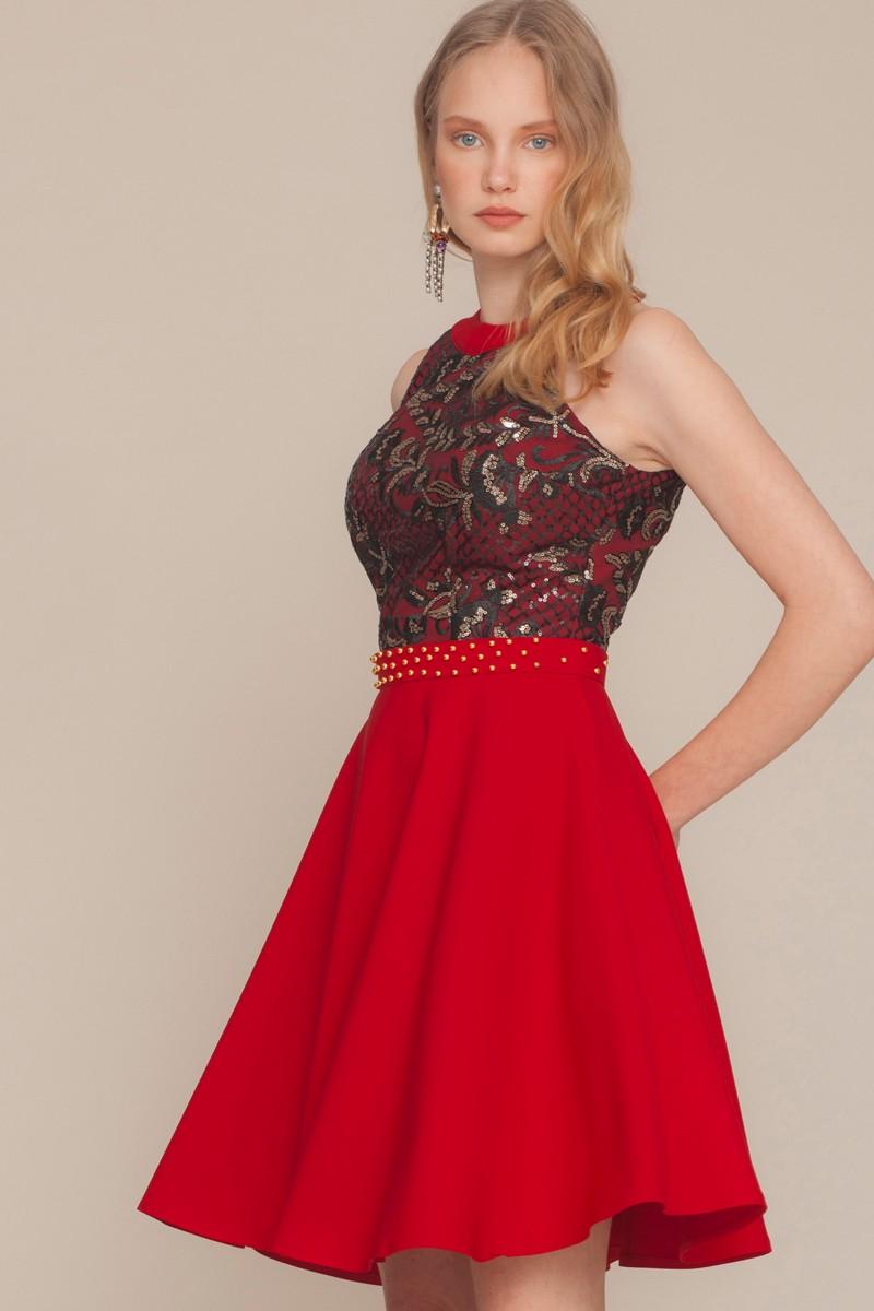 Red Crepe Sleeveless Mini Dress