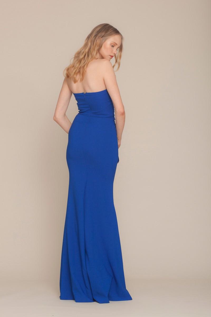 Saxon Blue Crepe Strapless Maxi Dress