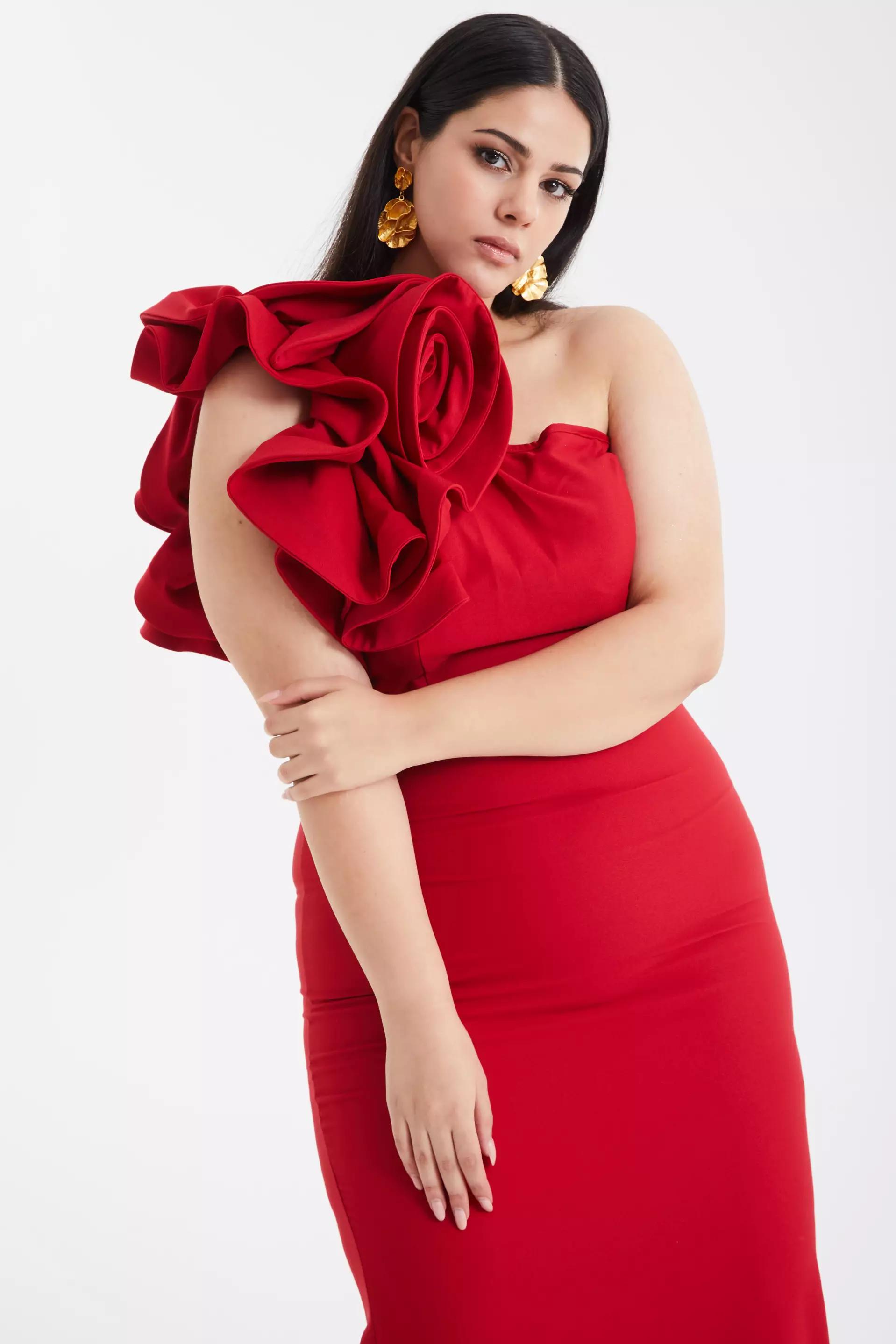 Red Plus Size Crepe Maxi Dress