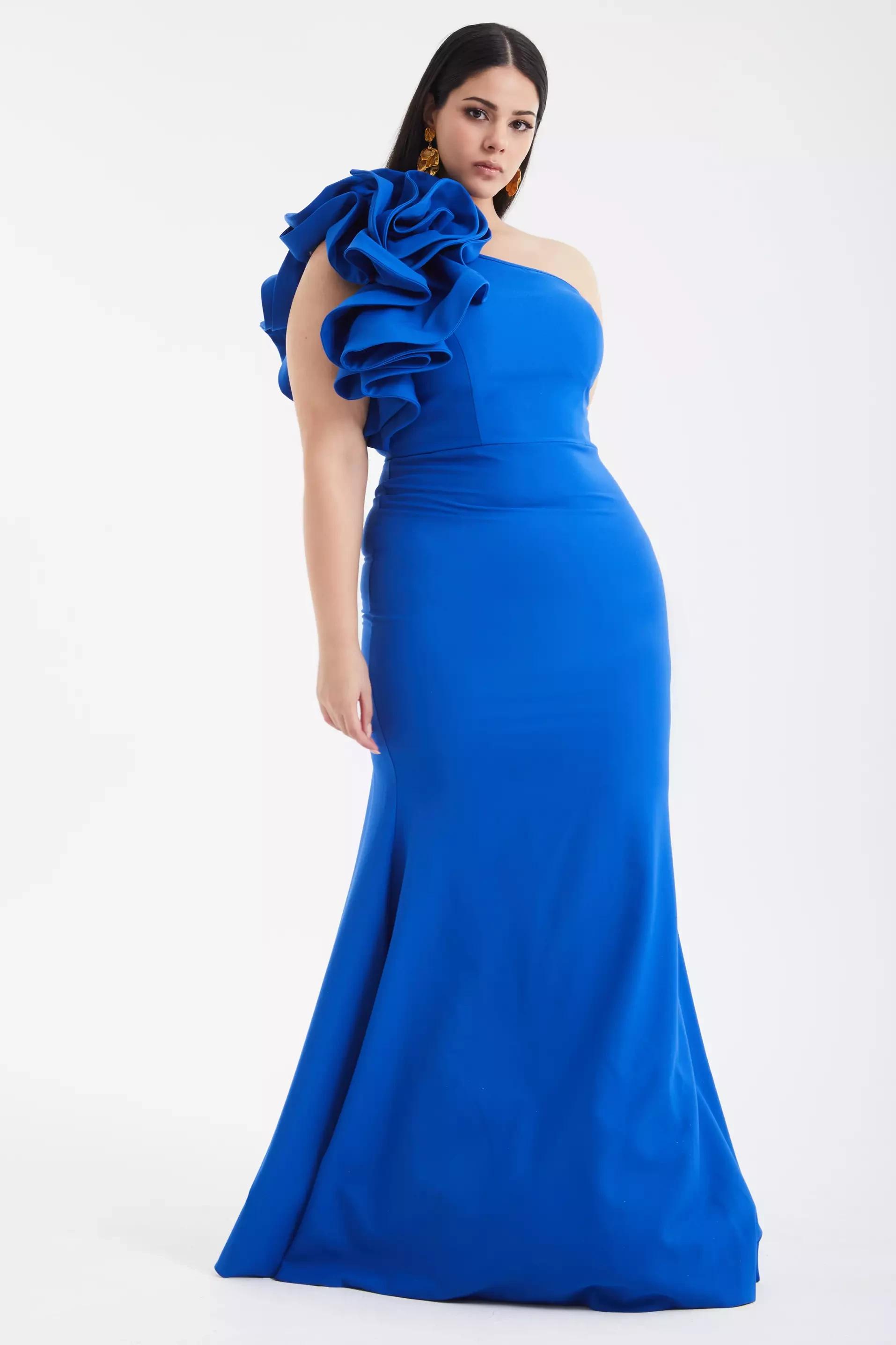 Saxon Blue Plus Size Crepe Maxi Dress