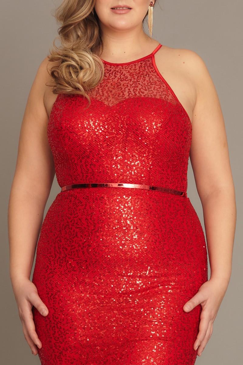Red Plus Size Sequined Sleeveless Maxi Dress