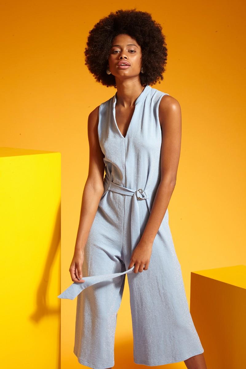 Blue Knitted Sleeveless Midi Overall