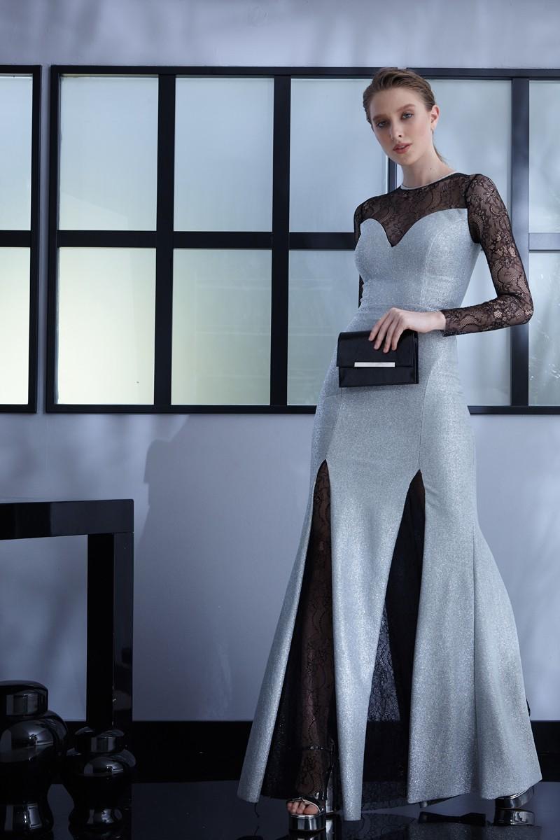 Silver Knitted Maxi Long Sleeve Dress