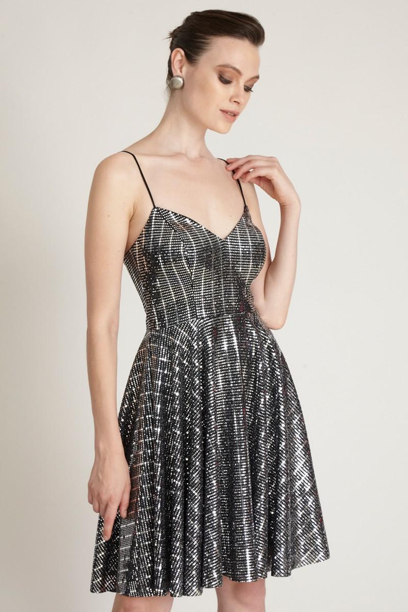 Silver Sequined Sleeveless Mini Dress