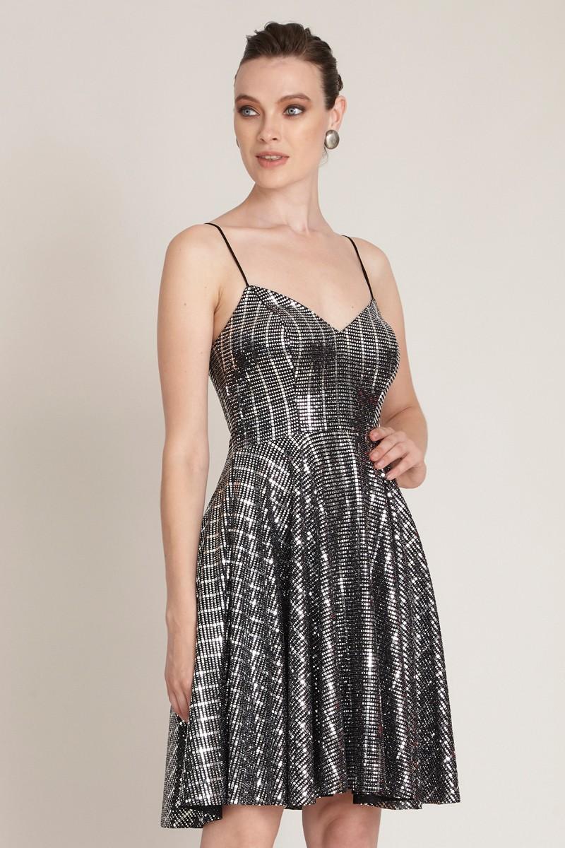 Silver Sequined Sleeveless Mini Dress