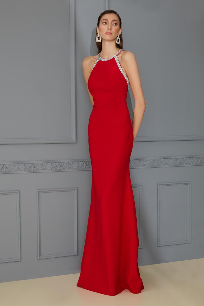 Red Crepe Sleeveless Maxi Dress