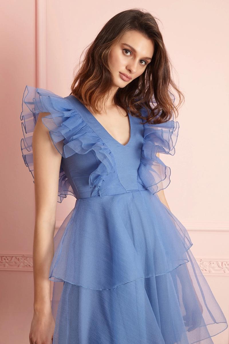 Blue Tulle Sleeveless Mini Dress