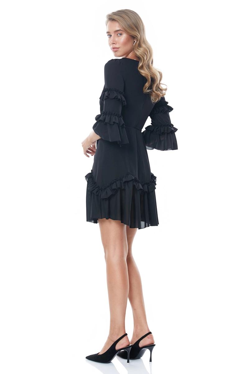 Black Crepe 3/4 Sleeve Mini Dress
