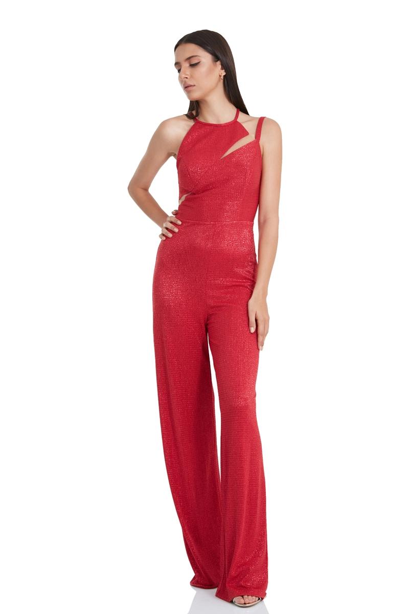 Red Knitted Sleeveless Jumpsuit