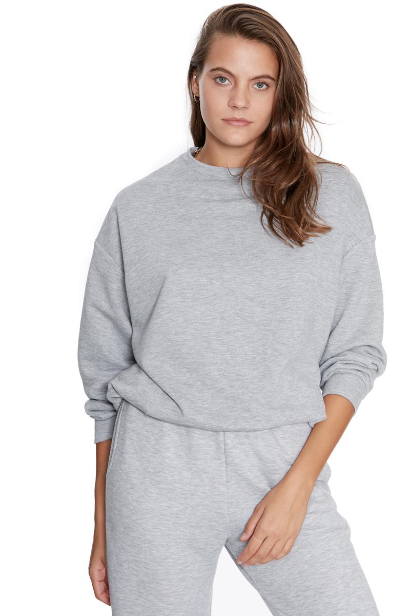 Grey Woven Long Sleeve Sweatshirt