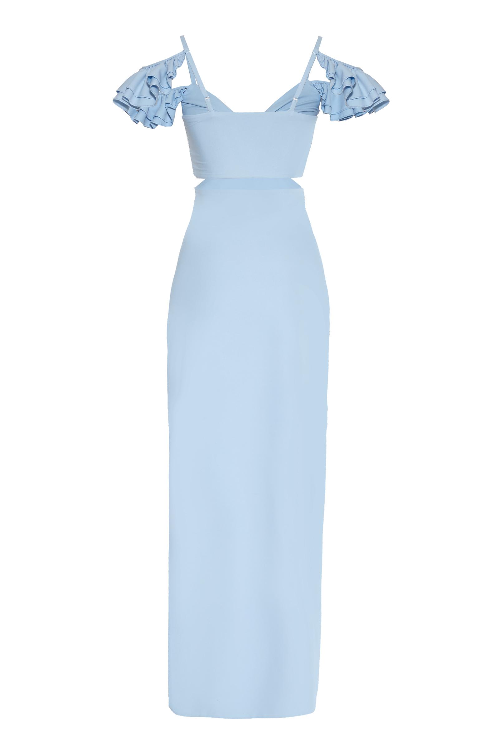 Blue Crepe Sleeveless Maxi Dress