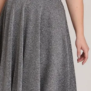 Silver Plus Size Glare Sleeveless Midi Dress, Evening Dress